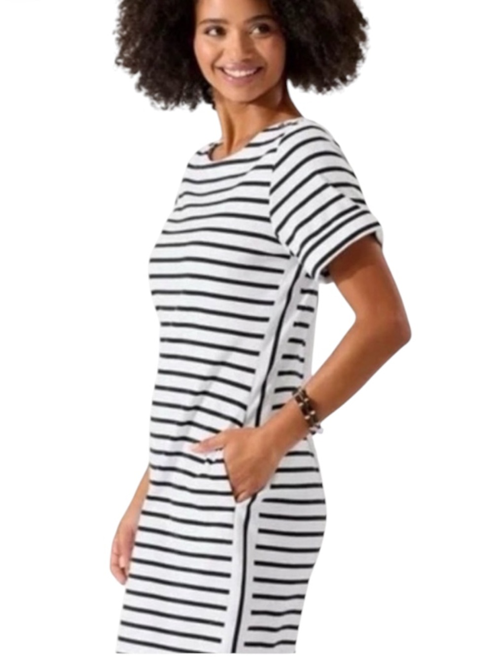 Tommy Bahama Striped T-Shirt Shift Dress White Navy Nautical Short Sleeve XL